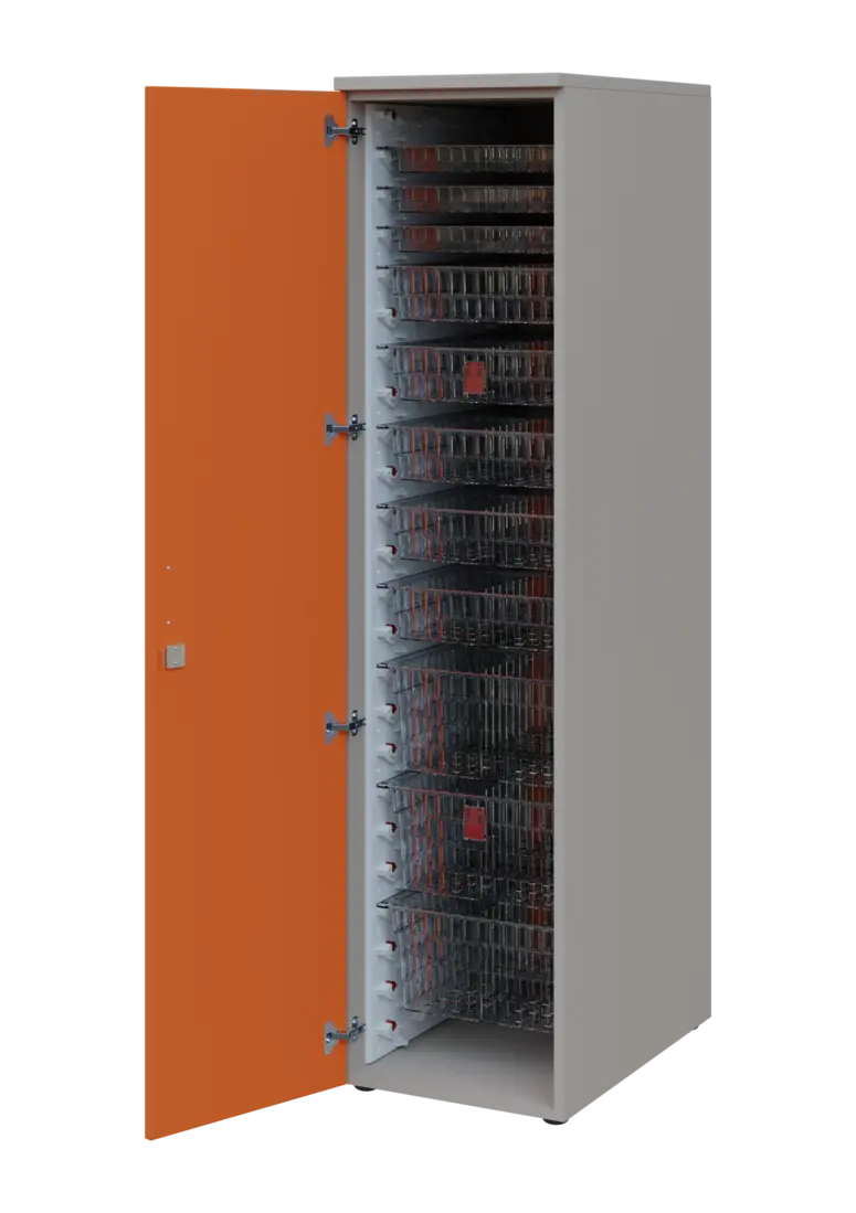 EUROMEDICA D - 46 TRANSPARENT skříň léková boxová, 1-dveřová, levá, 1950x460x735, korpus šedý, dvířk